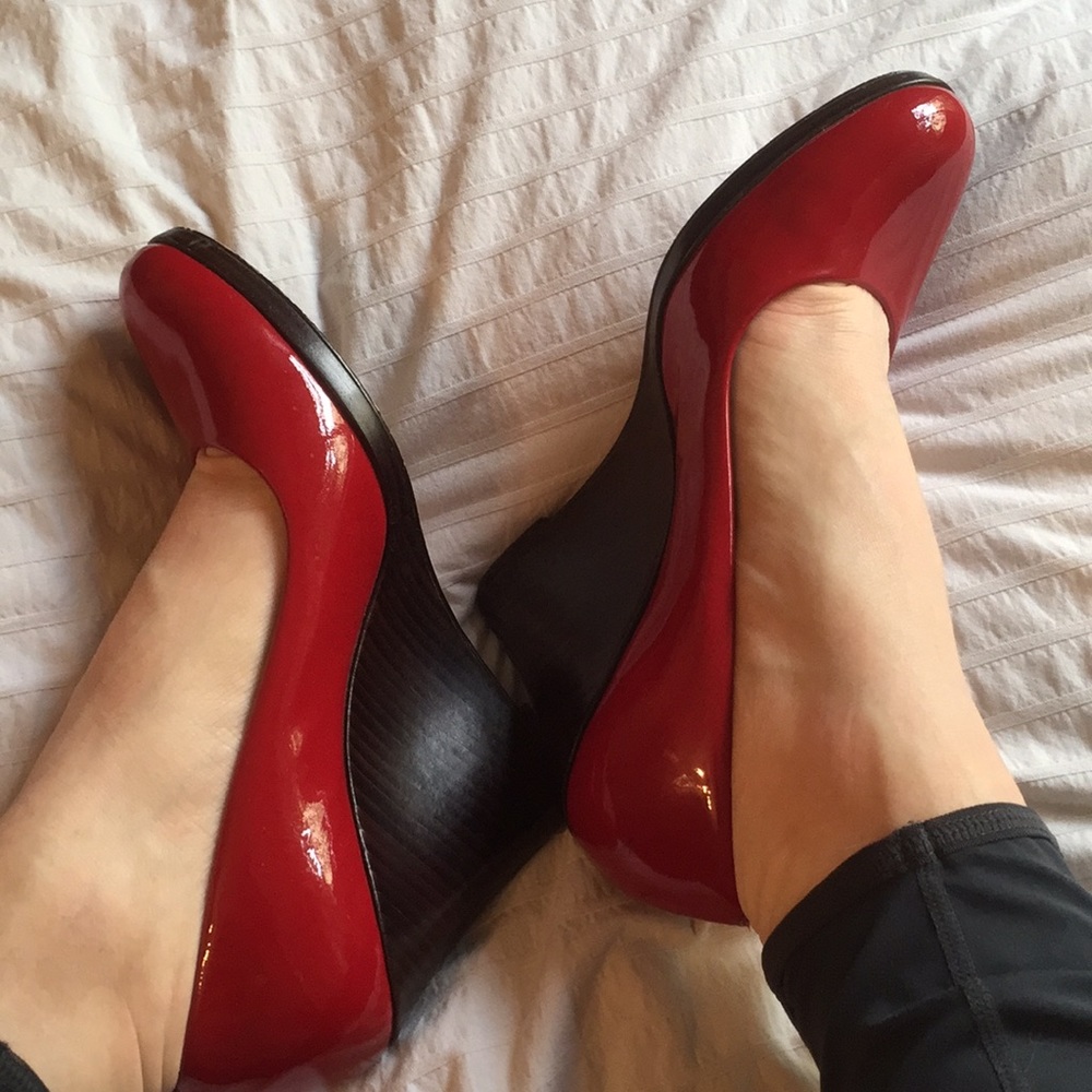 Cole Haan red patent wedge